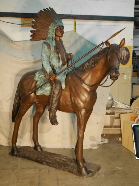 Bronze Indian on Horse Life Size Chef Monumental Sculpture Statue